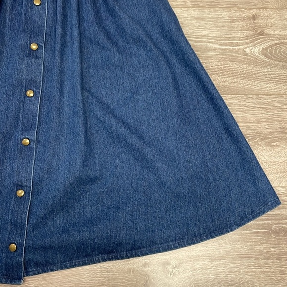 Vintage 100% Cotton Denim Snap Front A-Line Midi Jean Skirt 14 - Picture 8 of 14